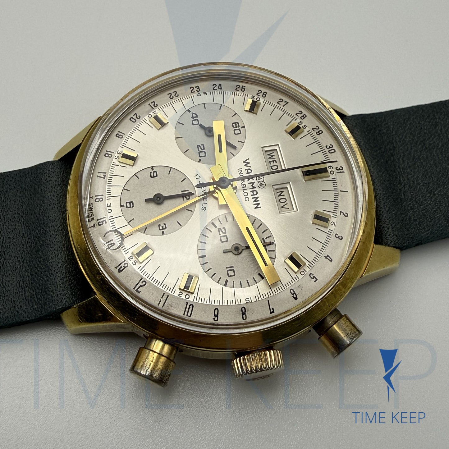 Vintage Wakmann Chronograph Triple Date Valjoux 730